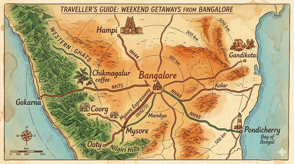 Weekend Trips from Bangalore: The Complete 2026 Guide (With Season Calendar & Maps)